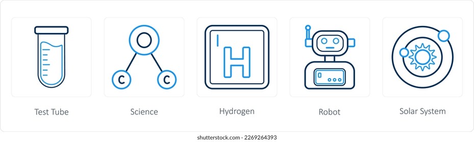 5 Wissenschaftssymbole als Reagenzglas, Wissenschaft, Wasserstoff