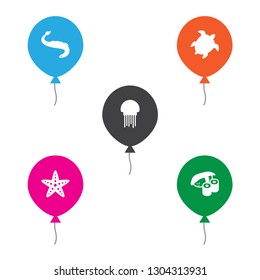 Set of 5 seafood icons set. Collection of turtle, starfish, jellyfish and other elements.