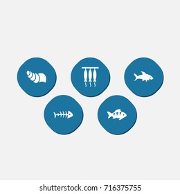 Set Of 5 Seafood Icons Set.Collection Of Smoked, Remains, Sink And Other Elements.