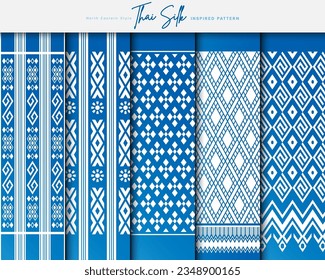 Set of 5 Seamless Background Patterns. Inspired by North-Eastern Thai Silk Pattern.