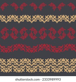 Set of 5 seamless border with motifs of Kazakh, Kyrgyz, Tatar, national Asian decor for borders, textile, plate, tile, and print design. Workpiece for your design.