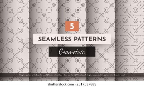Set 5 Seamless Patterns. Geometric Illustrations. Traditional Minimalistic Textures. Abstract Modern Backgrounds