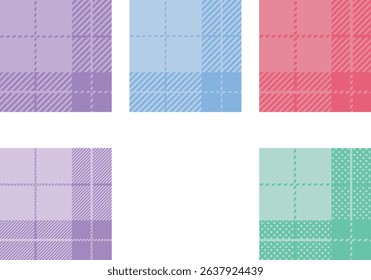 A set of 5 seamless tartan check patterns in various color schemes including purple, blue, red, and mint.