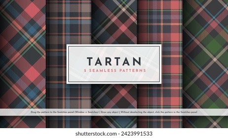 Set 5 Seamless Tartan Pattern. Traditional Scottish Texture. Fashionable Fabric. Textile Background. Vector eps 10