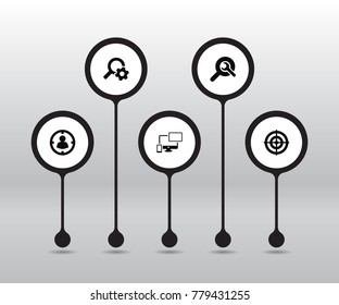 Set Of 5 Search Icons Set.Collection Of Targeting, Dartboard, Responsive And Other Elements.