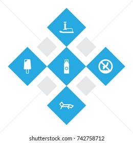 Set Of 5 Seaside Icons Set.Collection Of Inflating, Lounge, Forbidden And Other Elements.