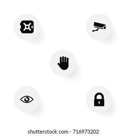 Set Of 5 Security Icons Set.Collection Of Hand , Look, Padlock Elements.