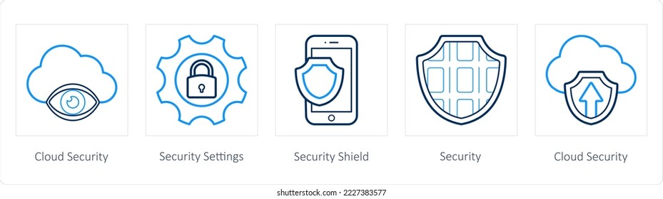 Un conjunto de 5 iconos de seguridad como seguridad en la nube, configuración de seguridad