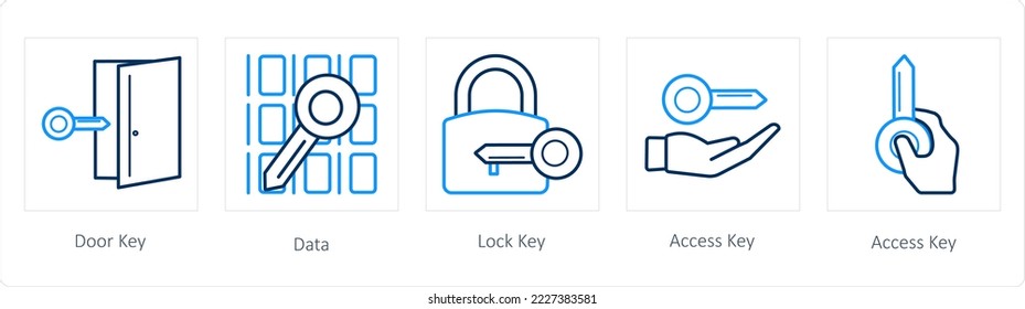 A set of 5 security icons such as door key, data, lock key