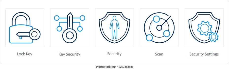 A set of 5 security icons such as lock key, key security, security