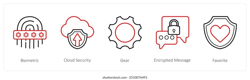 A set of 5 security icons such as biometric, cloud security