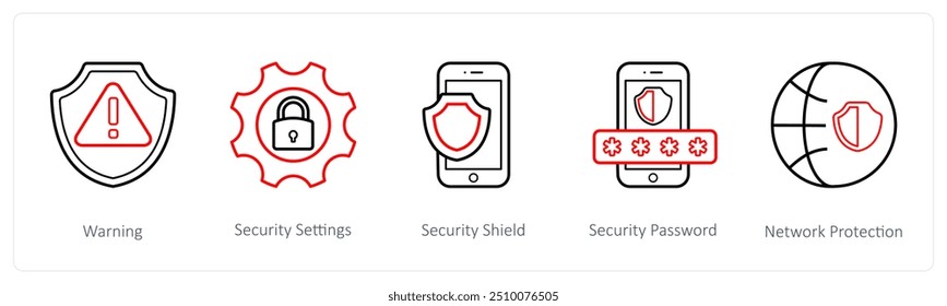 Un conjunto de 5 iconos de seguridad como advertencia, Configuraciones de seguridad