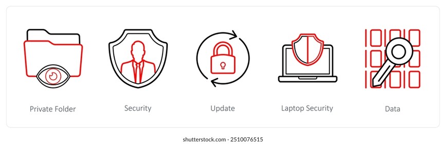 Un conjunto de 5 iconos de seguridad como carpeta privada, seguridad