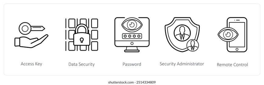 Un conjunto de 5 iconos de seguridad como clave de acceso, seguridad de datos