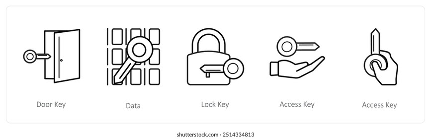 A set of 5 security icons such as door key, data, lock key