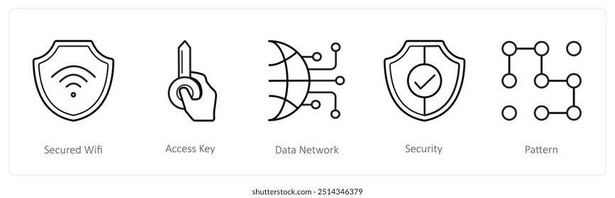 Un conjunto de 5 iconos de seguridad como wifi seguro, clave de acceso