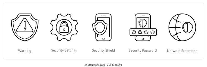 A set of 5 security icons such as warning, security settings
