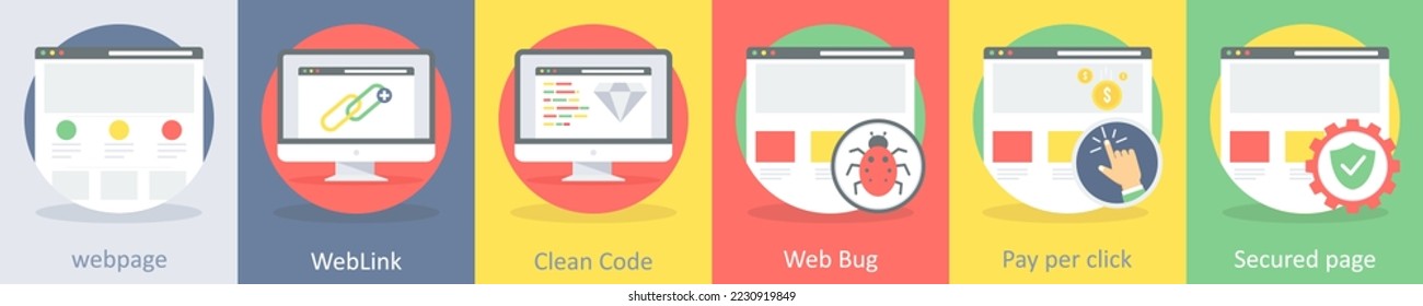 Un conjunto de 5 seo e iconos de desarrollo como página web, enlace web