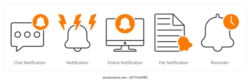 A set of 5 Seo icons as chat notification, notification, online notification