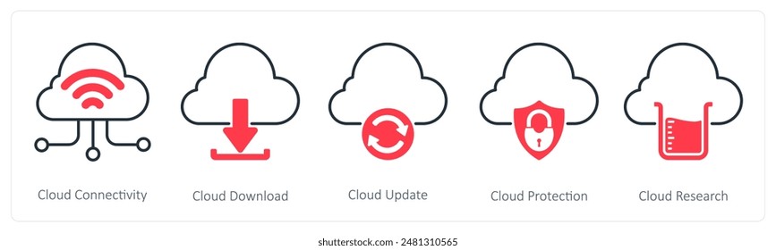A set of 5 Seo icons as cloud connectivity, cloud download, cloud update