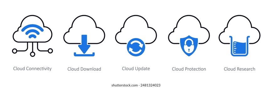 Un conjunto de 5 iconos Seo como conectividad en la nube, Descarga en la nube, Actualizar en la nube