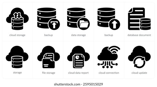 A set of 5 seo icons as cloud storage, backup, data storage