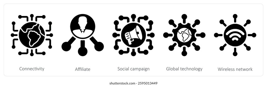 A set of 5 seo icons as connectivity, affiliate, social campaign
