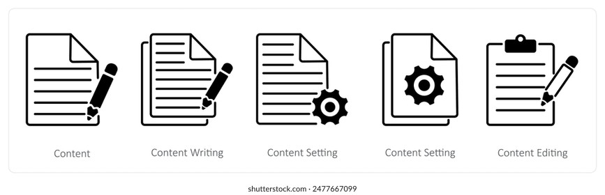 A set of 5 Seo icons as content, content writing, content setting