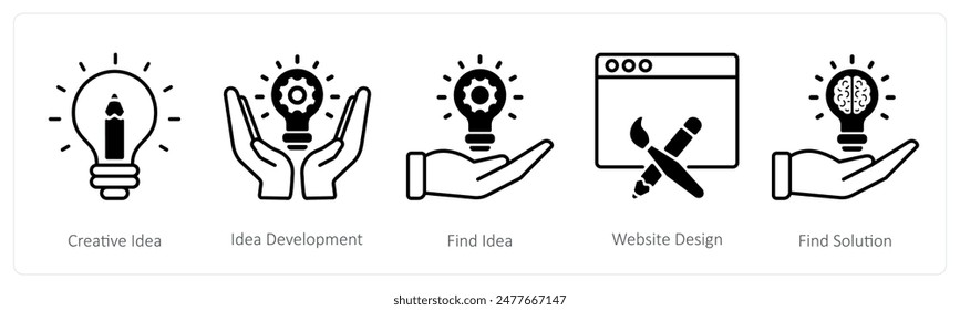 A set of 5 Seo icons as creative idea, idea development, find idea