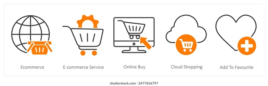 A set of 5 Seo icons as ecommerce, ecommerce service, online buy