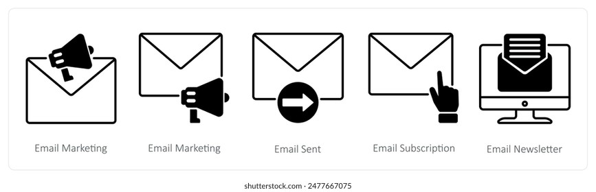 Un conjunto de 5 iconos Seo como email marketing, correo electrónico enviado, Suscripción de correo electrónico