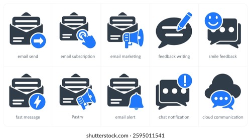 A set of 5 seo icons as email send, email subscription, email marketing