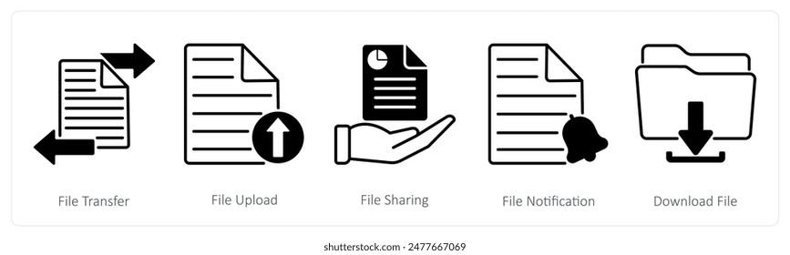 Un conjunto de 5 iconos Seo como transferencia de archivos, Cargar de archivos, compartir archivos