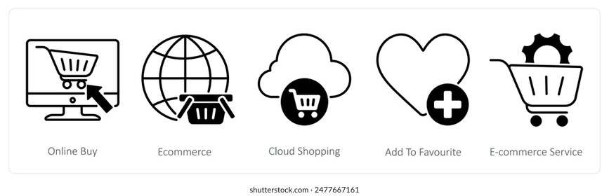 A set of 5 Seo icons as online buy, ecommerce, cloud shopping