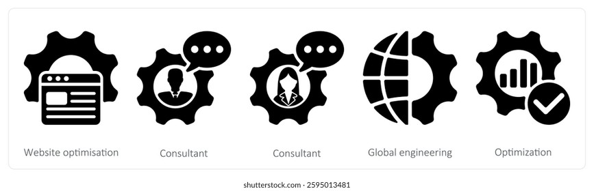 A set of 5 seo icons as website optimization, consultant, global engineering