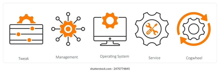 A set of 5 Settings icons as tweak, management, operating systems
