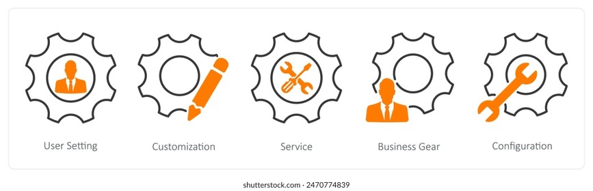 Un conjunto de 5 iconos de Configuraciones como configuración de usuario, personalización, servicio