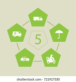 Set Of 5 Shipment Icons Set.Collection Of Lorry, Truck, Cab And Other Elements.