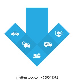 Set Of 5 Shipment Icons Set.Collection Of Cab, Van, Parcel And Other Elements.