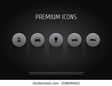 Set of 5 shipping icons set. Collection of cabriolet, car, streetcar and other elements.