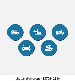 Set of 5 shipping icons set. Collection of ship, helicopter, front view and other elements.