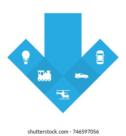 Set Of 5 Shipping Icons Set.Collection Of Airship, Copter, Wagon And Other Elements.