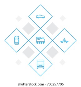 Set Of 5 Shipping Outline Icons Set.Collection Of Coupe, Top, Train And Other Elements.