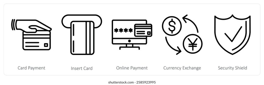 A set of 5 shopping icons as card payment, insert card, online payment