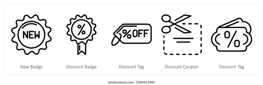 A set of 5 shopping icons as new badge, discount badge, discount tag