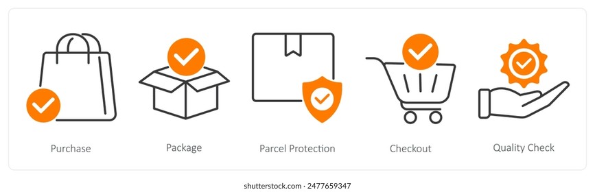 A set of 5 Shopping icons as purchase, package, parcel protection