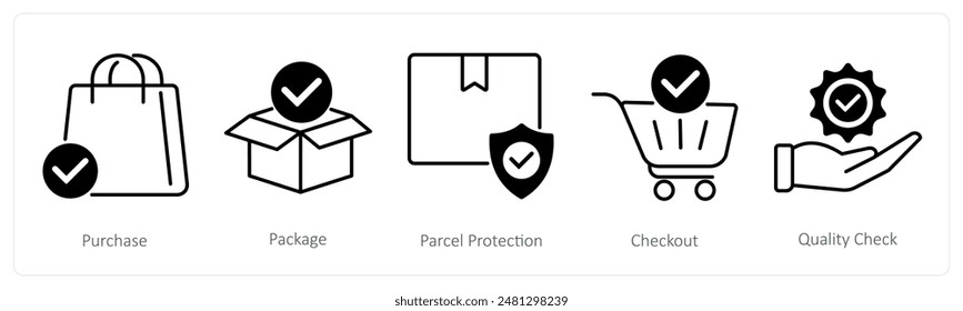 A set of 5 Shopping icons as purchase, package, parcel protection