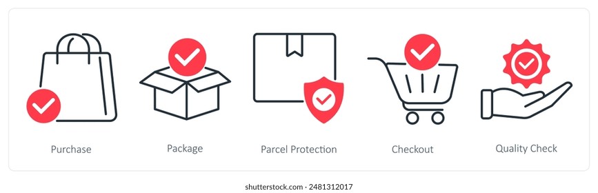 A set of 5 Shopping icons as purchase, package, parcel protection