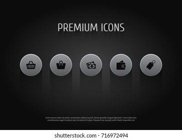 Set Of 5 Shopping Icons Set.Collection Of Billfold, Bag, Dollar And Other Elements.