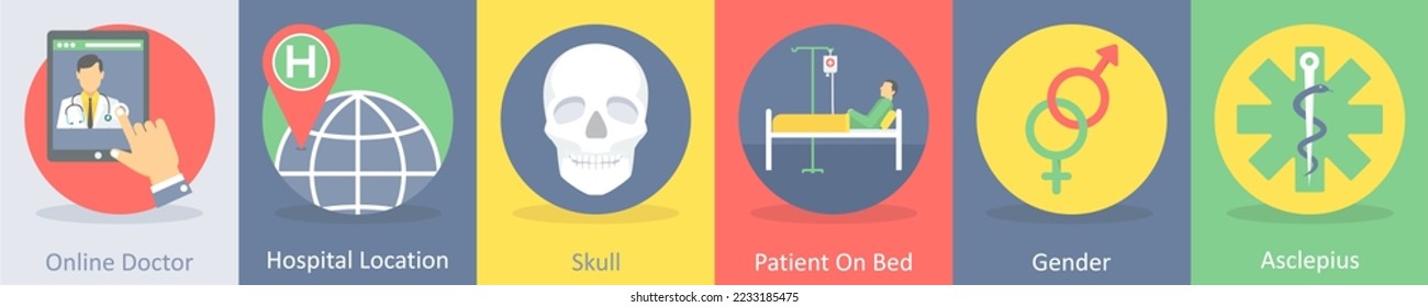 A set of 5 shopping icons such as online doctor, hospital location